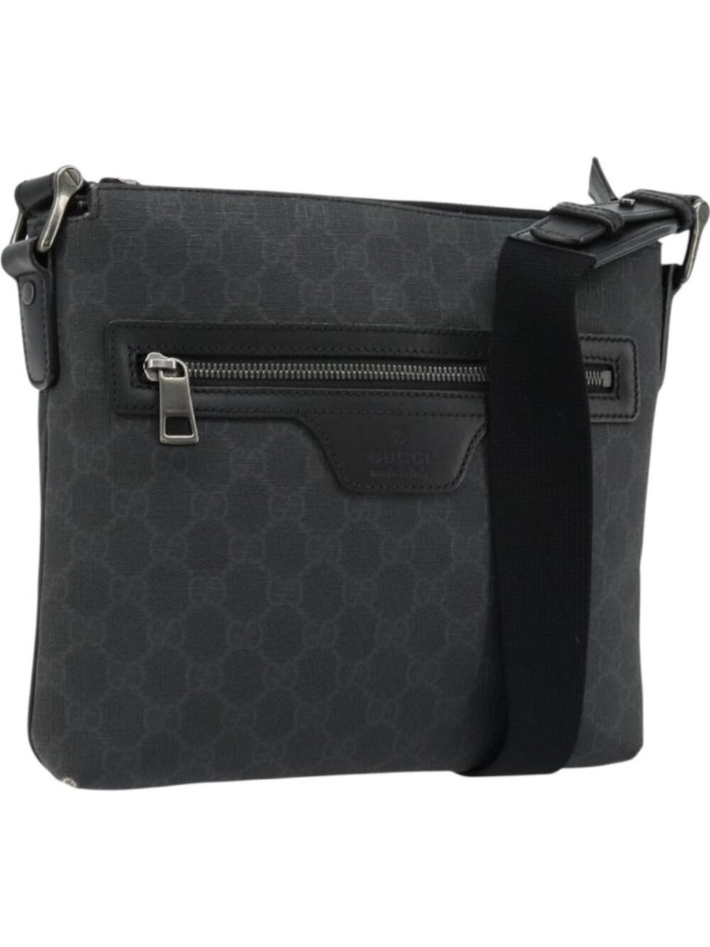 GUCCI GG Supreme Shoulder Bag PVC Black Silver 387514
